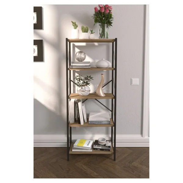 Yelken Denk Metal Mobilya Ceviz Kitaplık 5 Raflı 150 Cm - Görsel 3