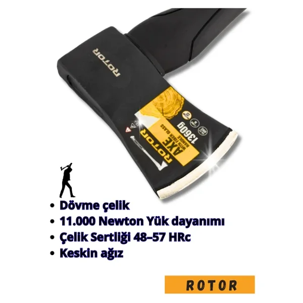 Rotor Fiber+Ahşap Saplı 1360gr+600gr 2'li Balta Nacak Seti - Görsel 2