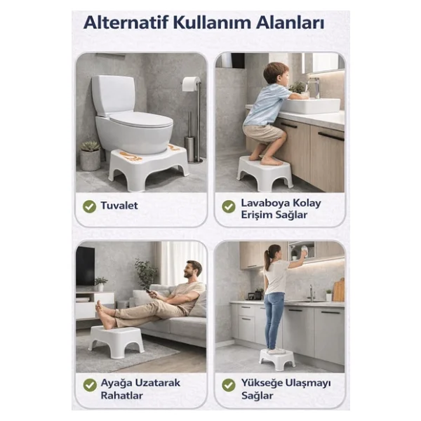 Beylini Klozet Taburesi Destek Basamağı Wc Lavabo Banyo Konforlu Yükselti Çömelme Çocuk Yaşlı Tuvalet Altlık Beyaz - Görsel 4