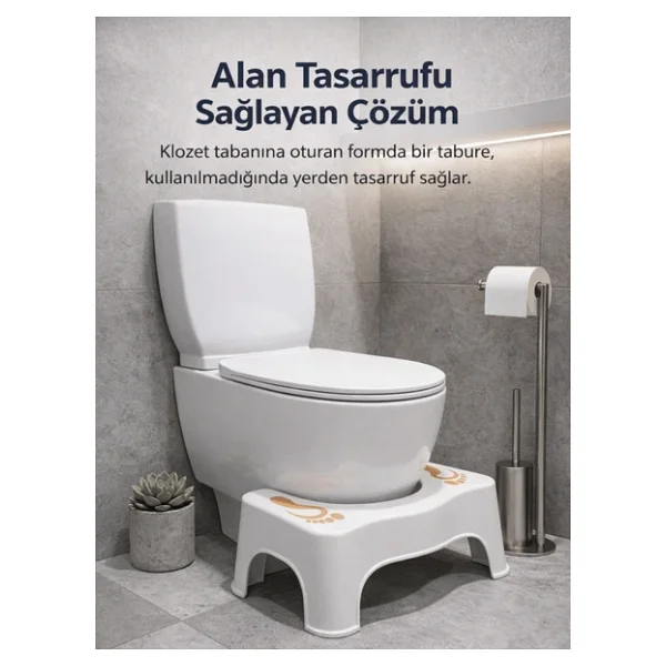 Beylini Klozet Taburesi Destek Basamağı Wc Lavabo Banyo Konforlu Yükselti Çömelme Çocuk Yaşlı Tuvalet Altlık Beyaz - Görsel 2
