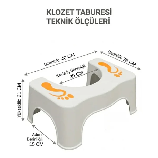 Beylini Klozet Taburesi Destek Basamağı Wc Lavabo Banyo Konforlu Yükselti Çömelme Çocuk Yaşlı Tuvalet Altlık Beyaz - Görsel 5
