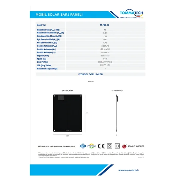 Tommatech Easy Life 15wp Mobil Solar Şarj Paneli - Görsel 2