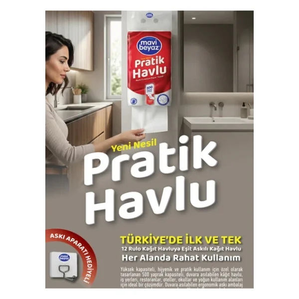 Mavi Beyaz 3 Adet Mavi Beyaz Pratik Havlu 500 Yaprak - Görsel 7