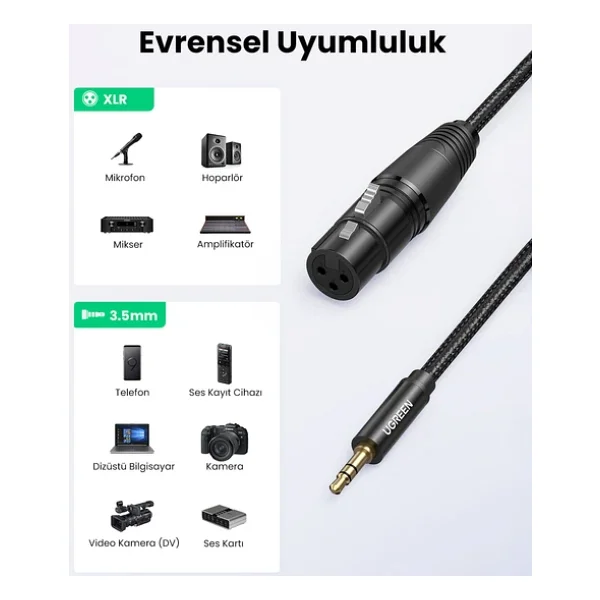 Ugreen 3.5mm Erkek - Xlr Dişi Mikrofon / Ses Kablosu 2m, 20244 - Görsel 2