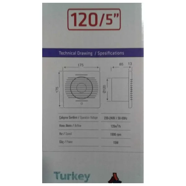 Horoz Elektrik 120 Lik Banyo-Wc Ve Mutfak Aspiratörü Havalandırma Fanı 15w 17,5 Cm - Görsel 3