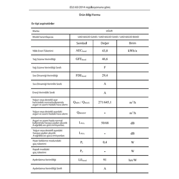 Uğur UAD 6022D GA4D Gri Duvar Tipi Davlumbaz - Görsel 5