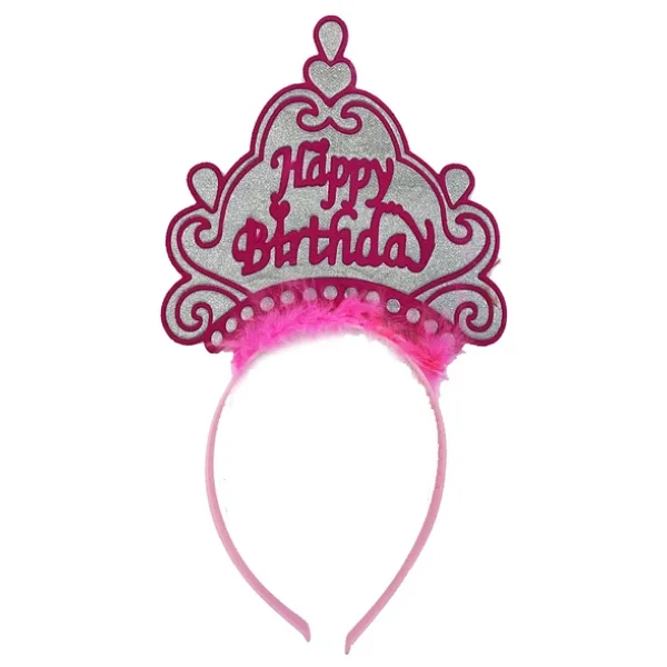 Parti Happy Birthday Neon Pembe Renk Doğum Günü Tacı 24x15 Cm - Görsel 4