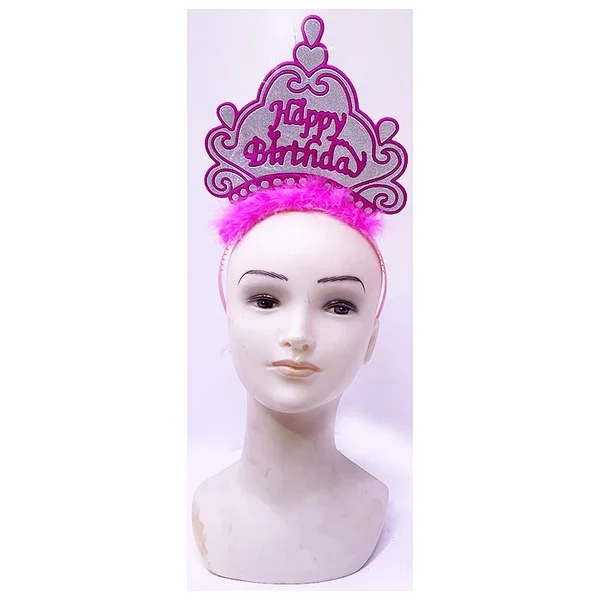 Parti Happy Birthday Neon Pembe Renk Doğum Günü Tacı 24x15 Cm - Görsel 5
