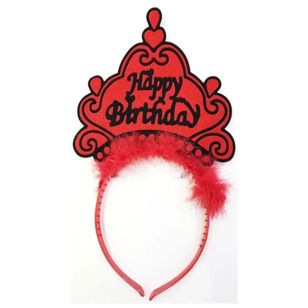 Parti Happy Birthday Yazılı Neon Kırmızı Renk Doğum Günü Tacı - Görsel 3
