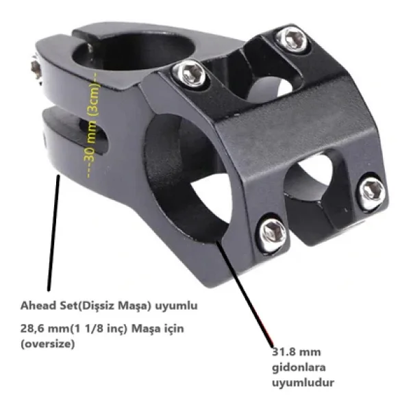 Hsgl Bisiklet Siyah Alüminyum Gidon Boğazı 30 Mm 31.8-28.6 Bisiklet Gidon Boğazı Siyah - Görsel 5