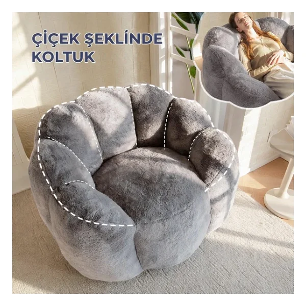 Puffiber Puf Koltuk Çiçek Tasarımlı Peluş Armut Koltuk Rahat TV Ve Okuma Koltuğu 105x80 Cm - Görsel 5