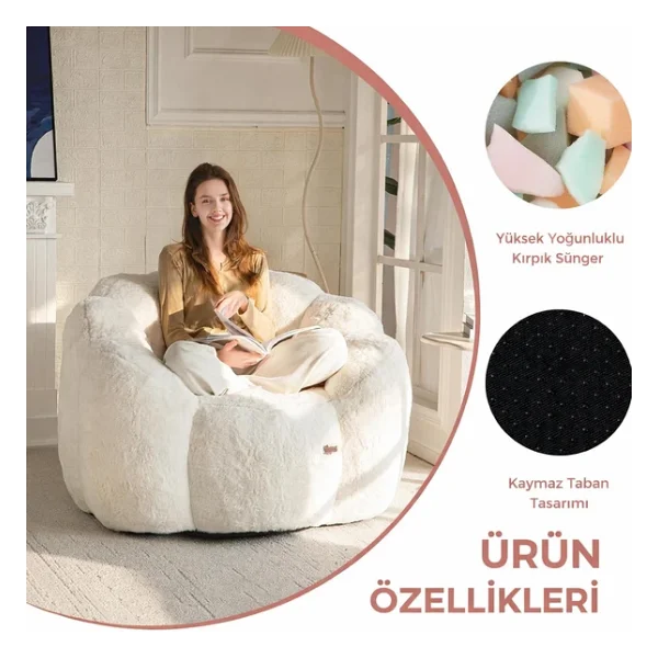 Puffiber Puf Koltuk Çiçek Tasarımlı Peluş Armut Koltuk Rahat TV Ve Okuma Koltuğu 105x80 Cm - Görsel 4