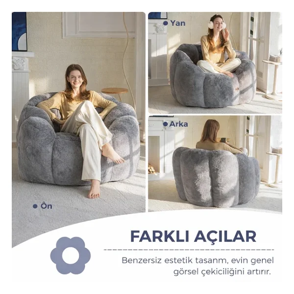 Puffiber Puf Koltuk Çiçek Tasarımlı Peluş Armut Koltuk Rahat TV Ve Okuma Koltuğu 105x80 Cm - Görsel 7