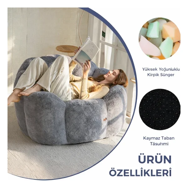 Puffiber Puf Koltuk Çiçek Tasarımlı Peluş Armut Koltuk Rahat TV Ve Okuma Koltuğu 105x80 Cm - Görsel 8
