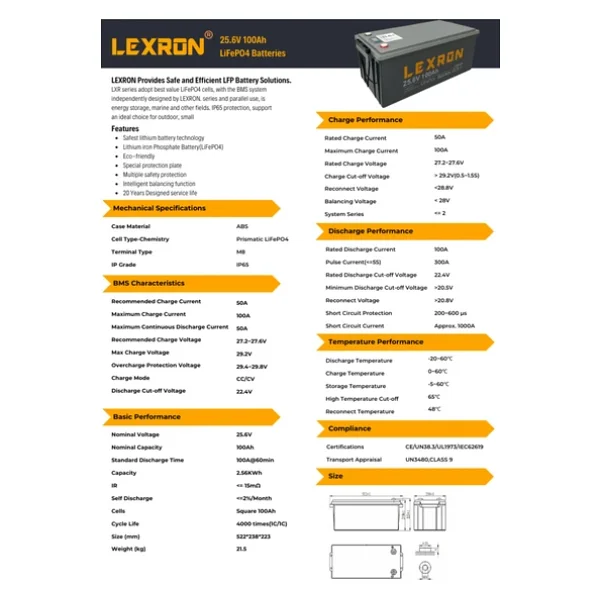 Lexron 100 Ah 25.6 V Lityum Akü - Görsel 7
