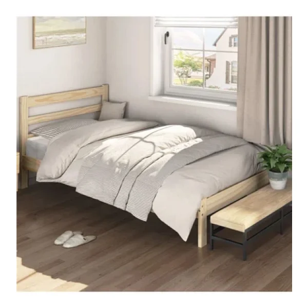 Pinoxi Masif Ahşap Karyola 90cm X 190cm Doğal Ahşap Natural Başlıklı - Görsel 2