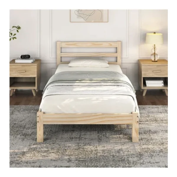 Pinoxi Masif Ahşap Karyola 90cm X 190cm Doğal Ahşap Natural Başlıklı - Görsel 3