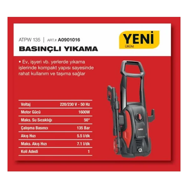 Attlas Atpw 135 Basınçlı Yıkama Makinesi - Görsel 5