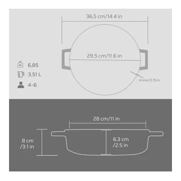 Lava Premium Majolik Gri 28 Cm Çok Amaçlı Yayvan Döküm Tencere - Görsel 5
