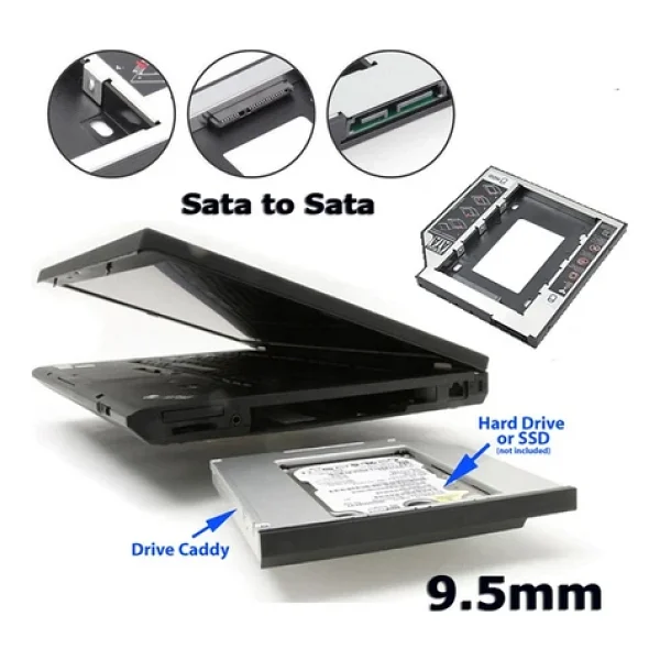SSD Caddy 9.5mm DVD To SSD Kızak 2 HDD Bağlama - HDD Caddy Kutu - Görsel 5
