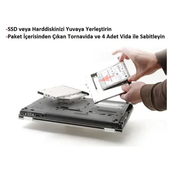 9.5mm Sata HDD Caddy SSD 9.5 Kızak Harddisk Kutusu Cdrom Yerine - Görsel 6
