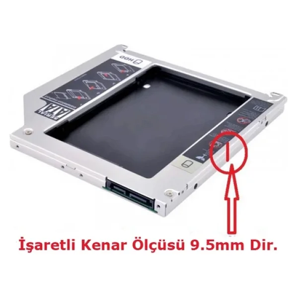 SSD Caddy 9.5mm DVD To SSD Kızak 2 HDD Bağlama - HDD Caddy Kutu - Görsel 4