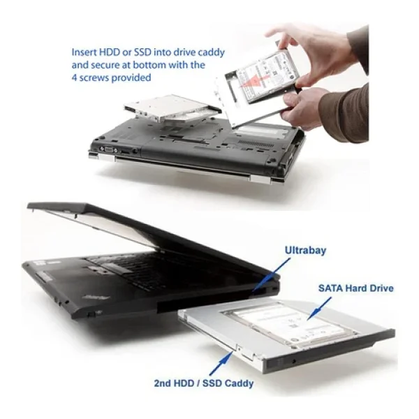 SSD Caddy 9.5mm DVD To SSD Kızak 2 HDD Bağlama - HDD Caddy Kutu - Görsel 6