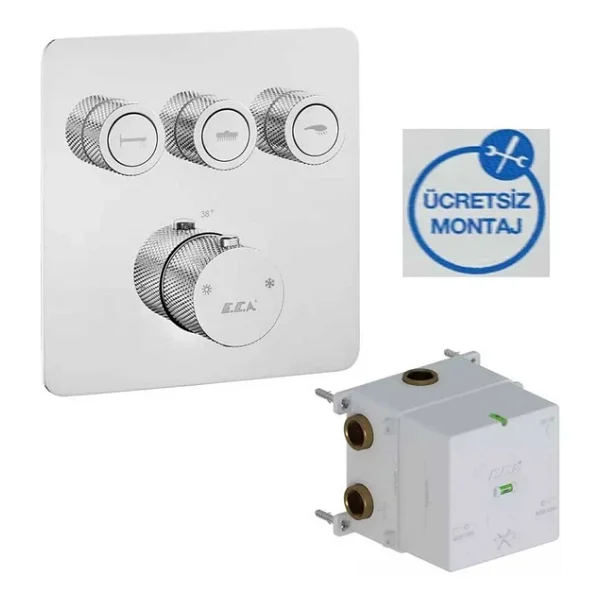E.C.A. 102101403 On - Off Butonlu 3 Yollu Termostatik Ankastre Banyo Bataryası - Görsel 3