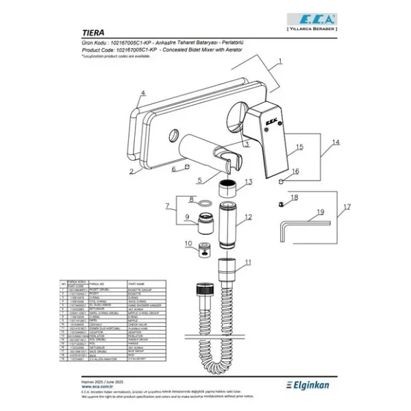 E.C.A. Tiera 102167005c1-Kp Mat Siyah Ankastre Bide Bataryası - Görsel 5