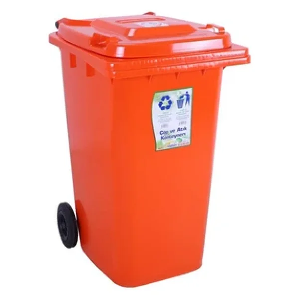 Sağlam Plastik Çöp Ve Atık Konteyneri 240 Lt Tekerlekli Orjinal Turuncu - Görsel 3