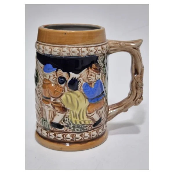 Vintage Tankart Kabartmalı İnsan Tasfirli Alman Seramik Bira Bardağı 11,8cm 001 - Görsel 4