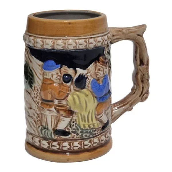 Vintage Tankart Kabartmalı İnsan Tasfirli Alman Seramik Bira Bardağı 11,8cm 001 - Görsel 3