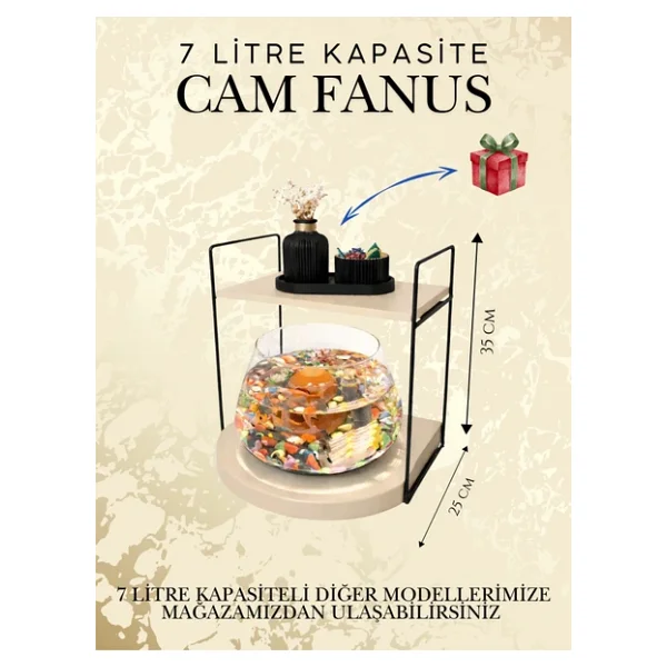 Işıklı Özel Tasarım Cam Fanus Beta Balığı İçin Dekoratif Akvaryum Fanus Seti - Görsel 5