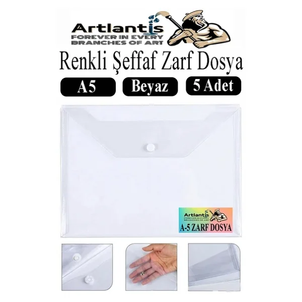 Beyaz A5 Çıtçıtlı Dosya Şeffaf Renkli Zarf Dosya 5 Adet 17x22 Cm Çıt Çıtlı Dosya Su Geçirmez 50 Yaprak Kapasiteli - Görsel 3