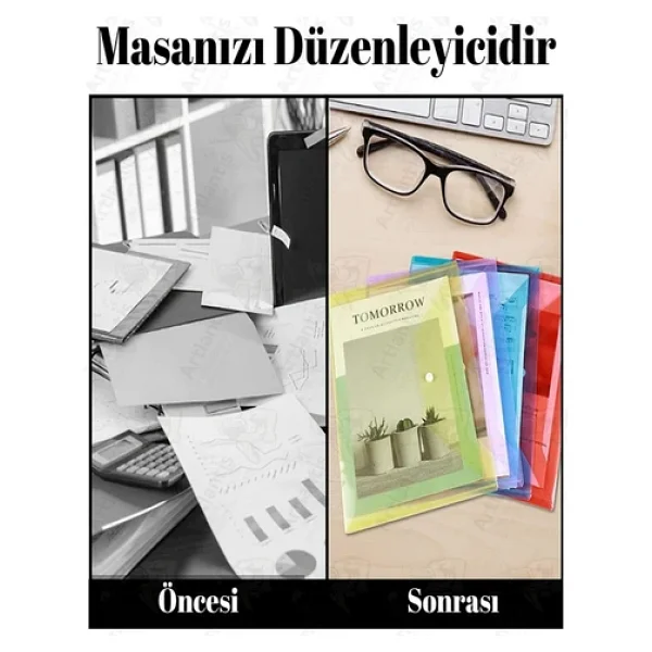Beyaz A5 Çıtçıtlı Dosya Şeffaf Renkli Zarf Dosya 5 Adet 17x22 Cm Çıt Çıtlı Dosya Su Geçirmez 50 Yaprak Kapasiteli - Görsel 7