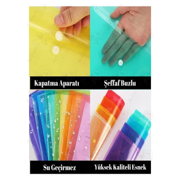 Beyaz A5 Çıtçıtlı Dosya Şeffaf Renkli Zarf Dosya 5 Adet 17x22 Cm Çıt Çıtlı Dosya Su Geçirmez 50 Yaprak Kapasiteli - Görsel 5