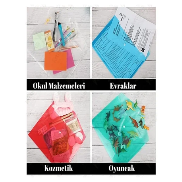 Beyaz A5 Çıtçıtlı Dosya Şeffaf Renkli Zarf Dosya 5 Adet 17x22 Cm Çıt Çıtlı Dosya Su Geçirmez 50 Yaprak Kapasiteli - Görsel 4