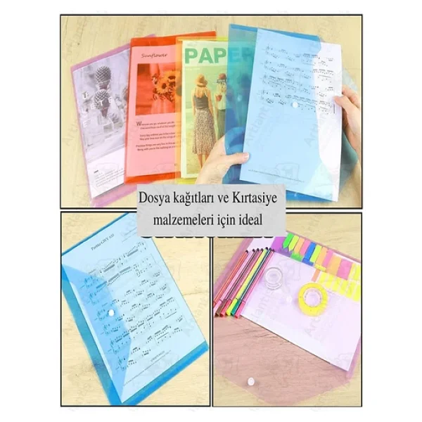 Beyaz A5 Çıtçıtlı Dosya Şeffaf Renkli Zarf Dosya 5 Adet 17x22 Cm Çıt Çıtlı Dosya Su Geçirmez 50 Yaprak Kapasiteli - Görsel 6