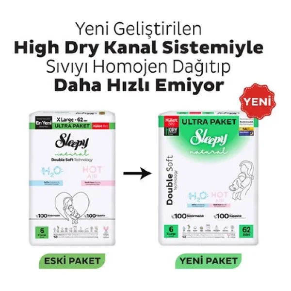 Sleepy Natural Double Soft 6 Numara X Large 62'li 2 Adet Külot Bez - Görsel 3