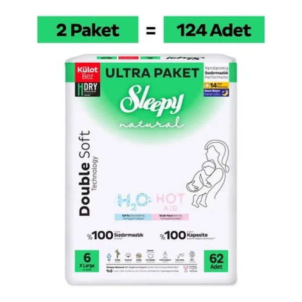 Sleepy Natural Double Soft 6 Numara X Large 62'li 2 Adet Külot Bez - Görsel 2
