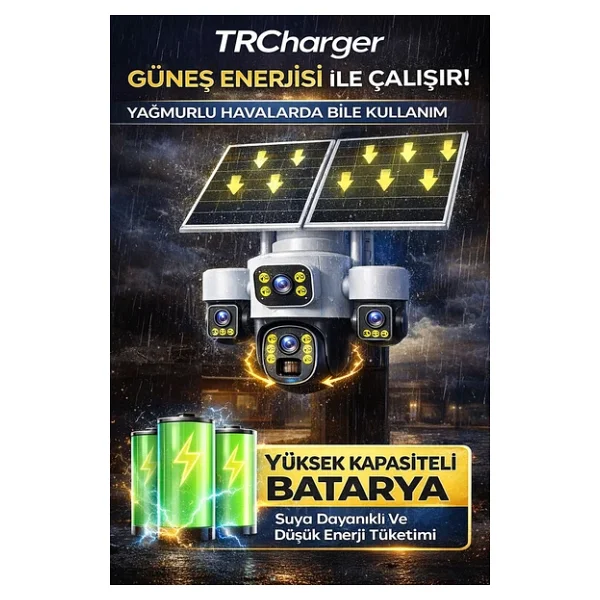 Trcharger 4 Kameralı 12mp 4g Solar Ptz Güvenlik Kamerası 3 Motorlu 7/24 Kayıt 1 Yıl Her Ay 50gb Hediye - Görsel 3