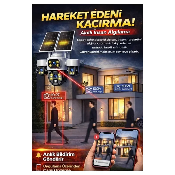 Trcharger 4 Kameralı 12mp 4g Solar Ptz Güvenlik Kamerası 3 Motorlu 7/24 Kayıt 1 Yıl Her Ay 50gb Hediye - Görsel 2