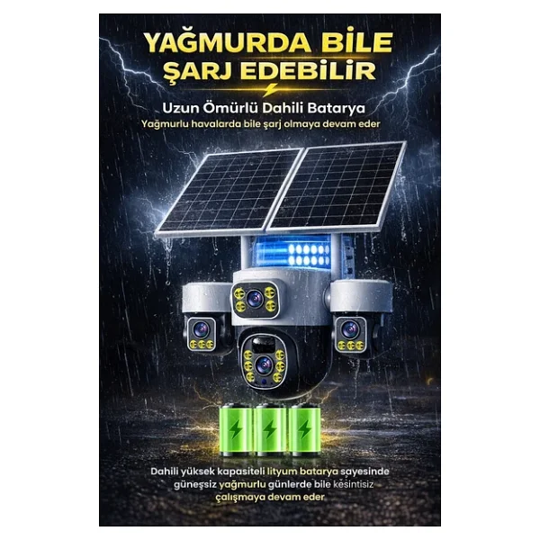Trcharger 4 Kameralı 12mp 4g Solar Ptz Güvenlik Kamerası 3 Motorlu 7/24 Kayıt 1 Yıl Her Ay 50gb Hediye - Görsel 4