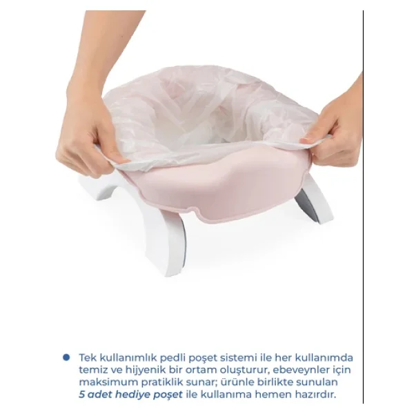Babyjem 2 İn 1 Portatif Katlanabilir Seyahat Lazımlığı Klozet Adaptörü Soft Pembe + 5 Hediye Poşet - Görsel 5