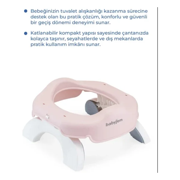 Babyjem 2 İn 1 Portatif Katlanabilir Seyahat Lazımlığı Klozet Adaptörü Soft Pembe + 5 Hediye Poşet - Görsel 2
