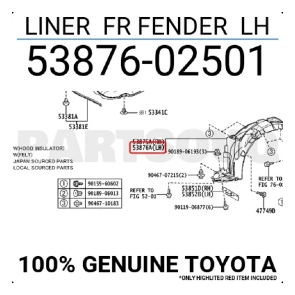 Toyota Corolla Ön Çamurluk Davlumbazı Sol 2013-2018 (Oem No: 5387602501) - Görsel 3