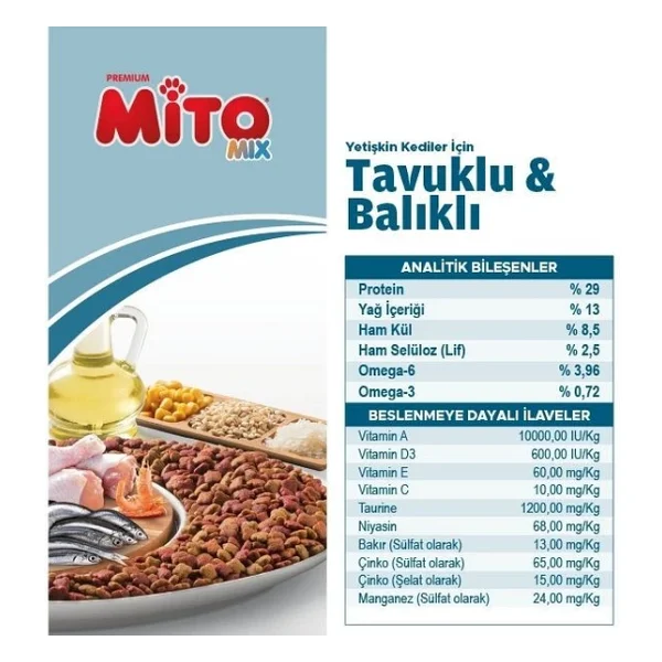Mito Mix Adult Cat Tavuklu Ve Balıklı Renkli Taneli Yetişkin Kedi Maması 1 Kg X Kapalı 3 Paket - Görsel 7