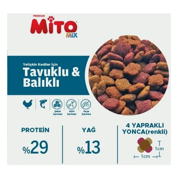 Mito Mix Adult Cat Tavuklu Ve Balıklı Renkli Taneli Yetişkin Kedi Maması 1 Kg X Kapalı 3 Paket - Görsel 5