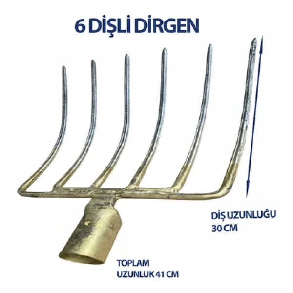 Profesyonel 6 Dişli Çelik Dirgen 42 Cm - Diş Unuzluğu 30 Cm Dayanıklı Ve Ergonomik Tasarım - Görsel 2