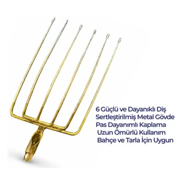 6 Dişli Metal Dirgen 38 Cm - Güçlü Yapı, Uzun Ömürlü Bahçe Yardımcısı Pancar Dirgeni - Görsel 2